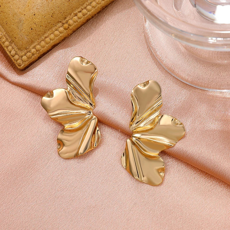 Stainless Steel Chic Half Flower Stud Earrings Minimalist Irregular Petal for Women 2025 New Gold Color Earrings Party Jewelry