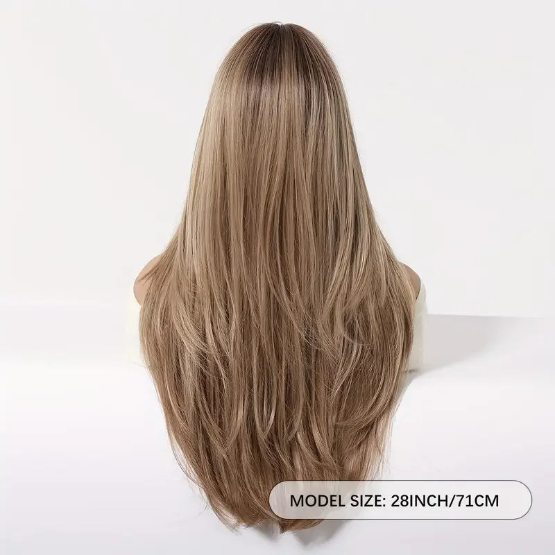 Long Ombre Blonde Synthetic Wigs Middle Part Natural Long Straight layering Wigs For Women Party Halloween Cosplay Daily Wear