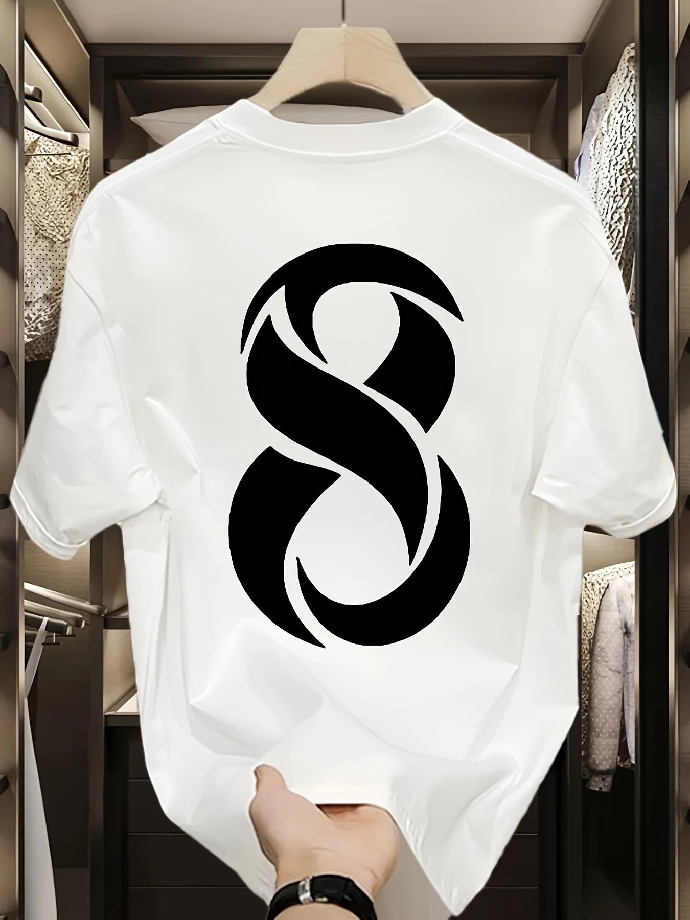 Men's 100% pure cotton fashionable casual loose sports trendy brand pattern printed round neck short sleeved T-shirt top