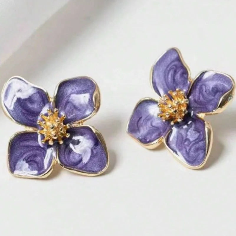 Hibiscus Dropped Glaze Flower Stud Earrings for Women Girl French Vintage 2025 Fashion Korean Wedding Romantic Jewelry Gifts