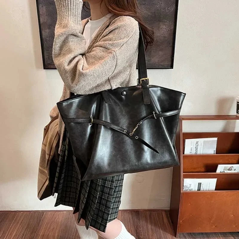 Large Capacity Winter Lady Shoulder Bag Vintage Casual Girl Tote Bags Y2K Pu Leather Female Handbags Women's Commuter Bag Purse