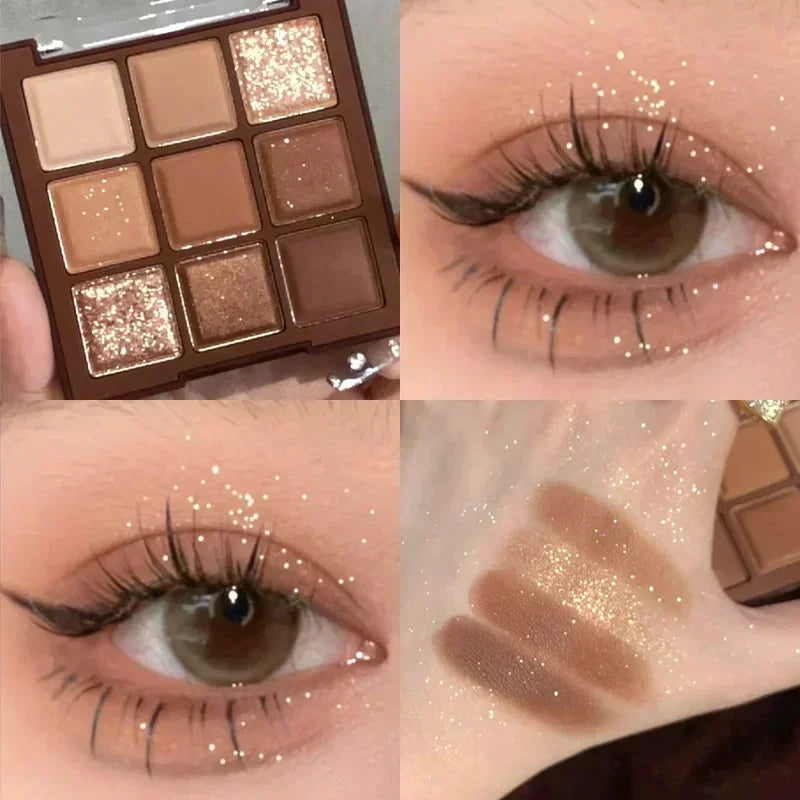 9 Colors Chocolate Eye Shadow Palette Pearly Matte Earth Color Eyeshadow Pallete Shiny Sequins Eye Pigments Lasting Makeup