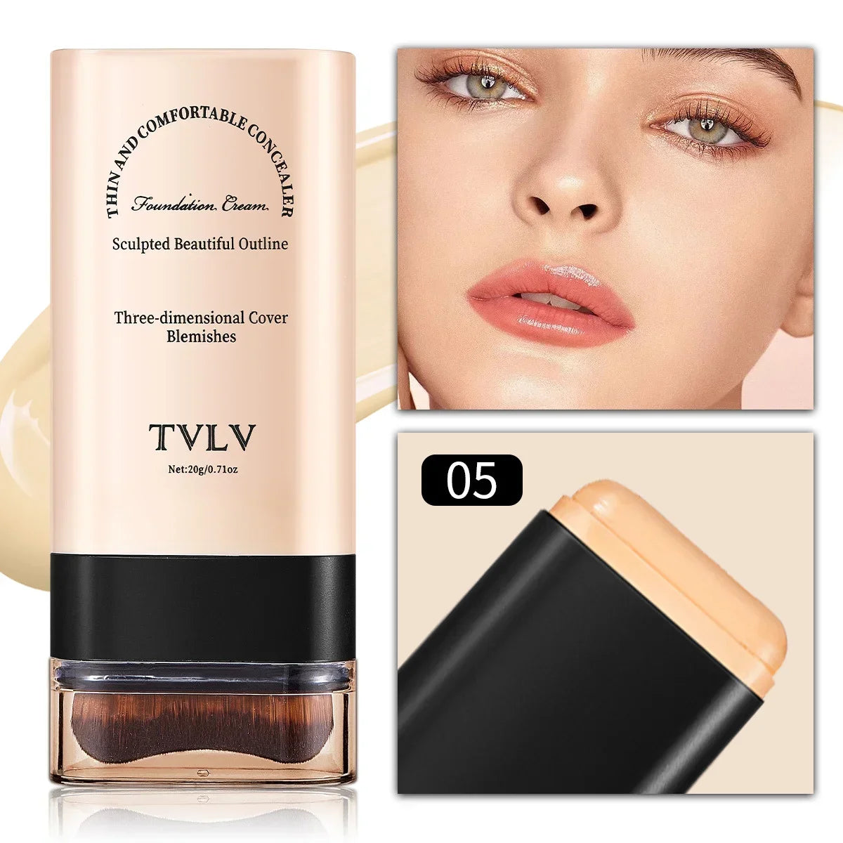 TVLV eraser foundation make-up stick 20g, with brush to brighten skin liquid foundation, long-lasting makeup concealer