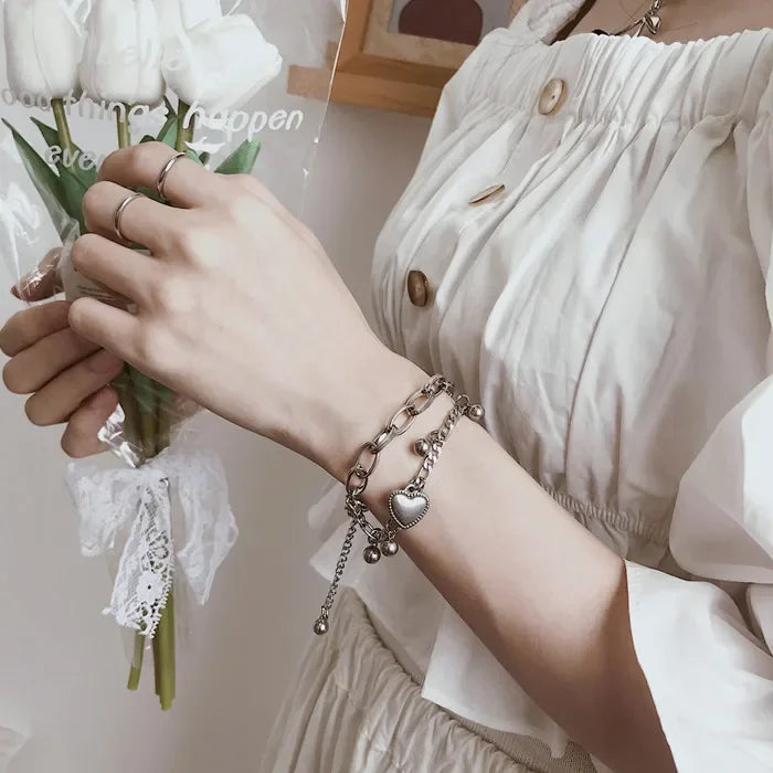 4Pcs/Set Heart White Color Pearl Bracelets Set For Women New Trendy Elastic Beaded Bracelet Elegant Wedding Party Jewelry Gift