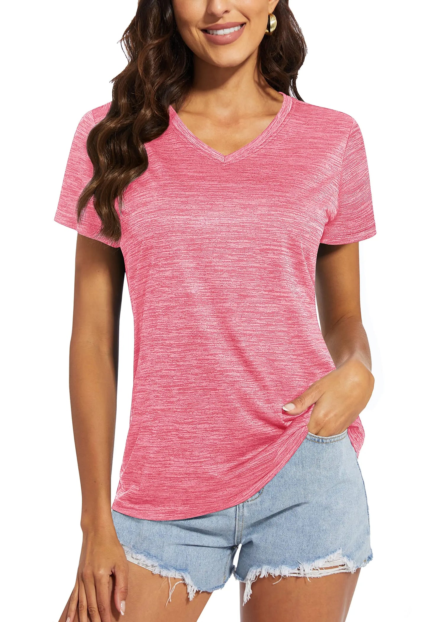 TACVASEN Moisture Wicking V Neck T-shirts Summer Quick Dry Shirts Womens Workout T-shirts Athlete Tops Lightweight Casual Tee