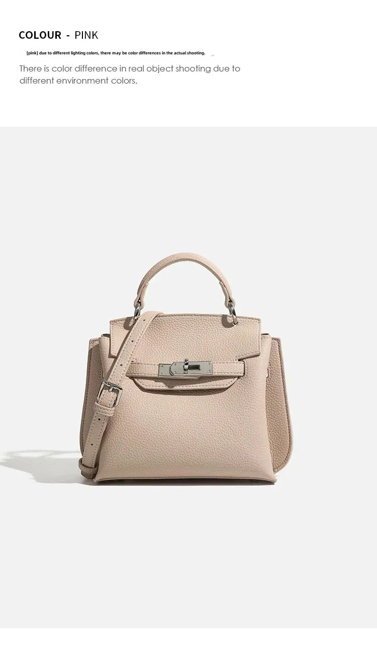 Fashionable Kelly Bag 2025 New Women's Crossbody Bag Retro Lychee Pattern Lock Buckle Single Shoulder Diagonal Bag Luxury Feel