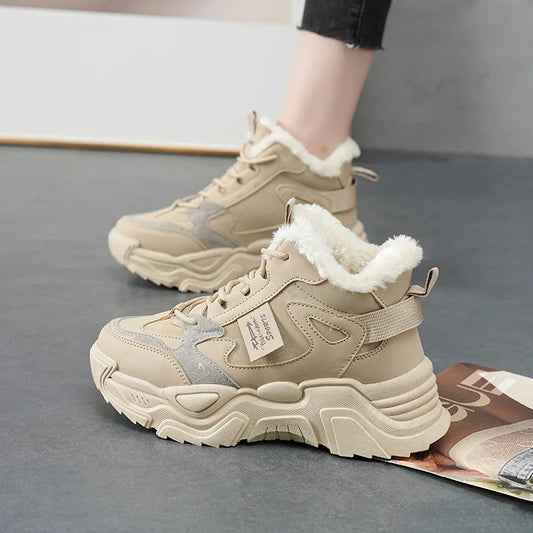 Winter New Women High Top Snow Boots Warm Plush Woman Comfortable Sneakers Waterproof Cottom Shoes Fashion Female Footwear 2025