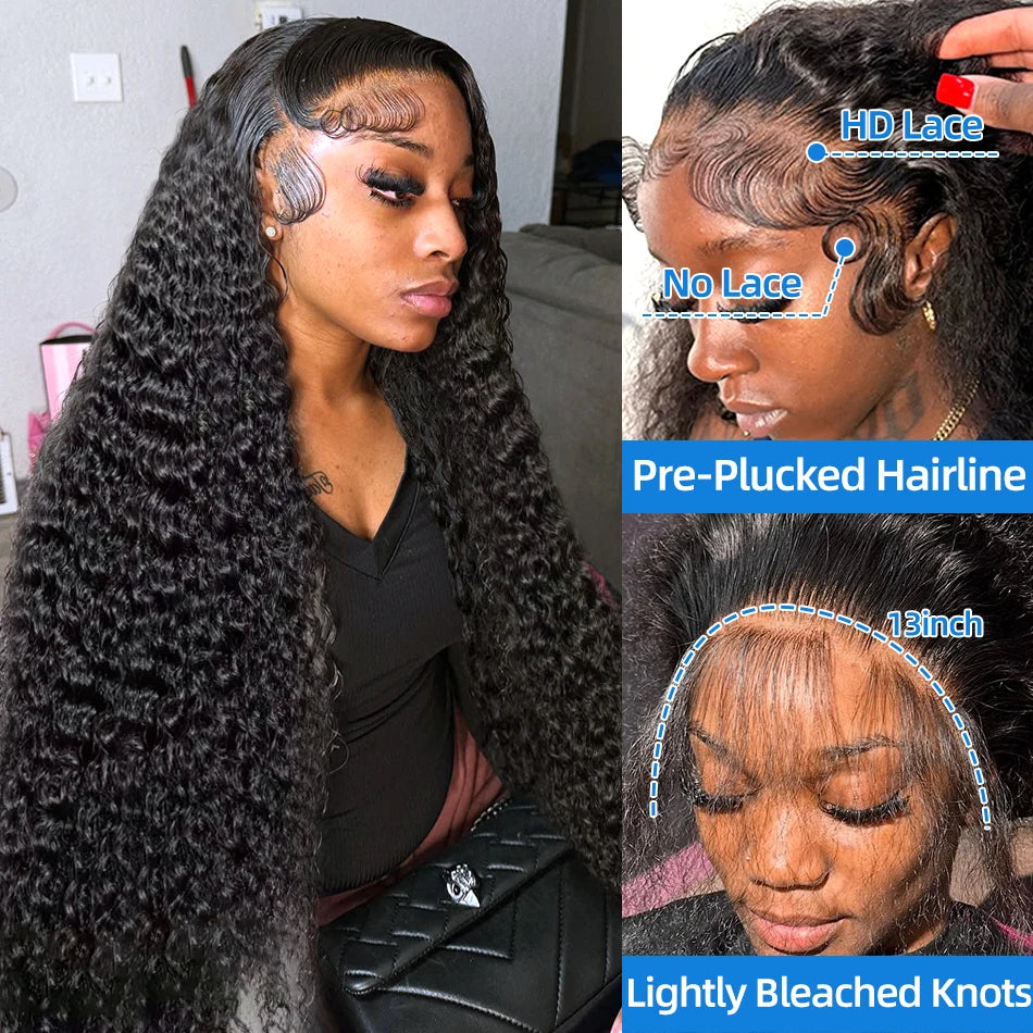 Xcurly 30 40 Inch Deep Wave 13x4 HD Lace Front Wig Human Hair For Women 220 Density Loose Water Curly 13x6 Lace Frontal Wigs