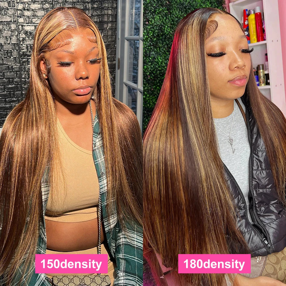 30 32 Inch 13x4 13x6 HD Highlight Ombre Straight Human Hair Wigs Honey Blonde Bone Straight Lace Front Human Hair Wig For Women