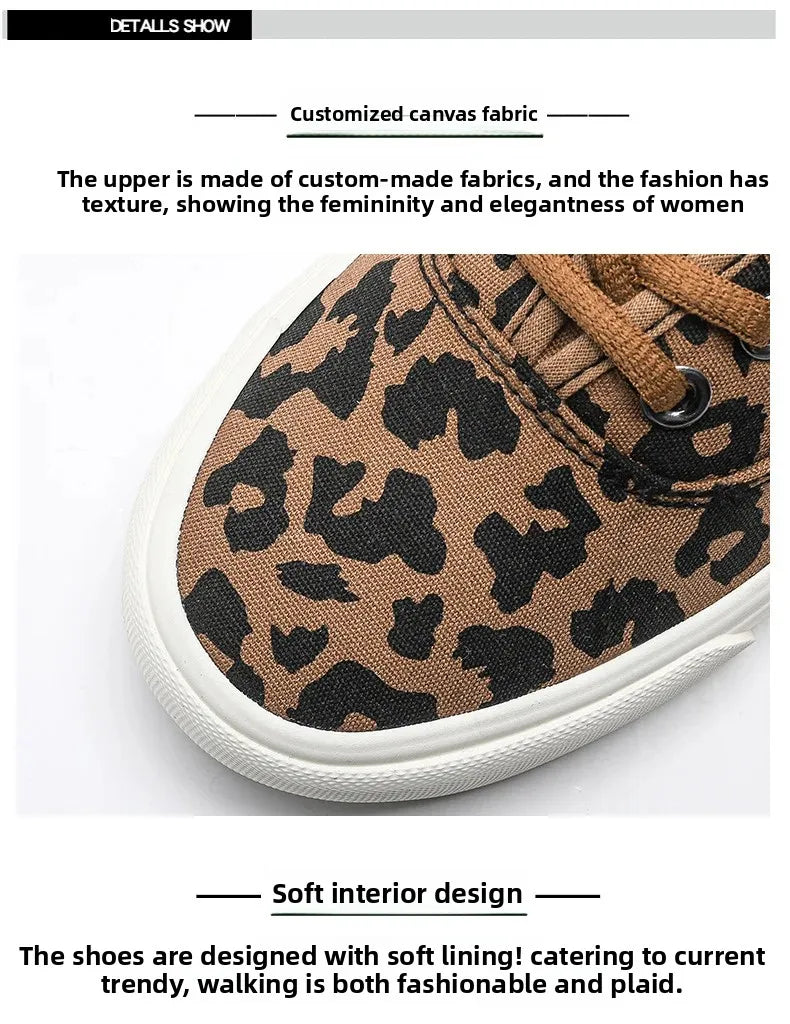 Retro Fashionable Canvas Shoes for Women Student Sports Casual Leopard Print Slip-On Sneakers Comfortable Cotton Lined Shoes