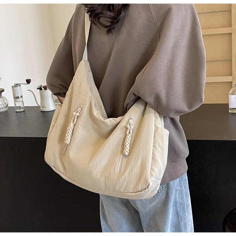 Trendy Women's Soft Cloth Shoulder Bag Solid Color Student 2025 Spring Y2k Casual Style Big Handbags Crossbody Bags for Women