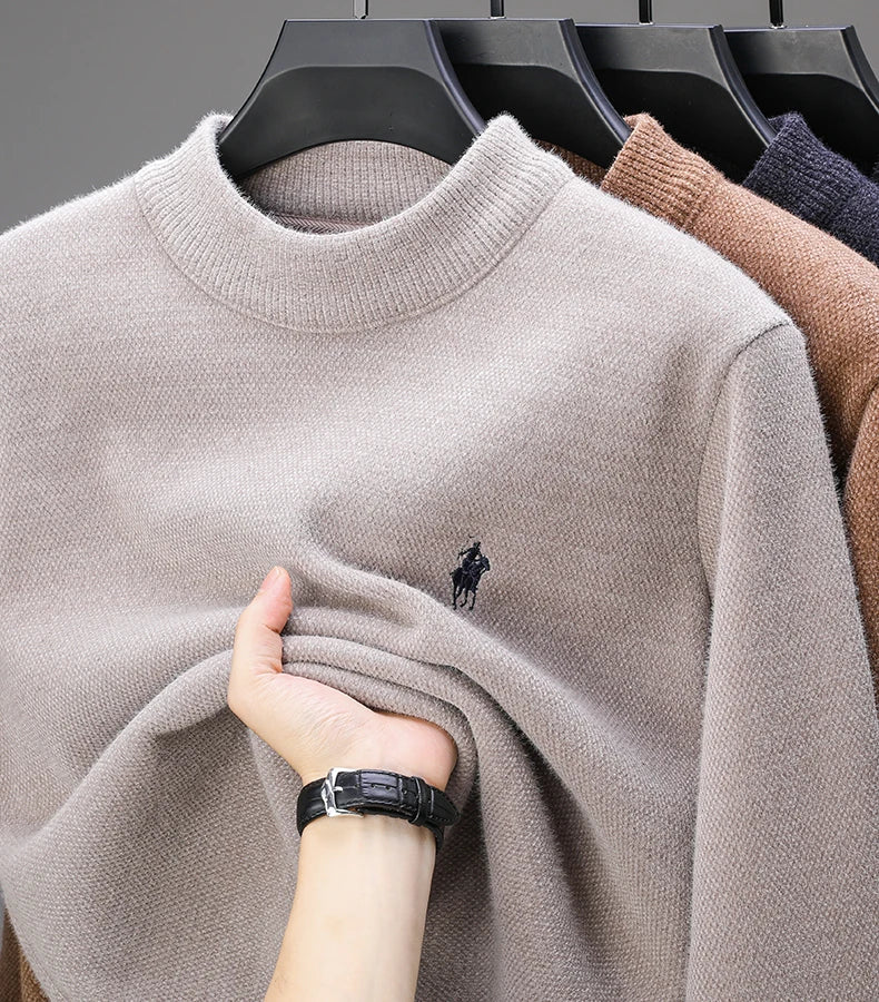 Luxury Brand Men's O-Neck Sweater Autumn/Winter New Item Exquisite Velvet Embroidered Thick Pullover Knitwear Top Men's Clothing