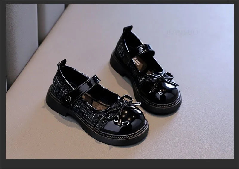 Spring Autumn Children's Leather Shoes with Bowknot Versatile Girls Fashion Mary Jane Shoes Causal Patchwork Kids Princess Shoes