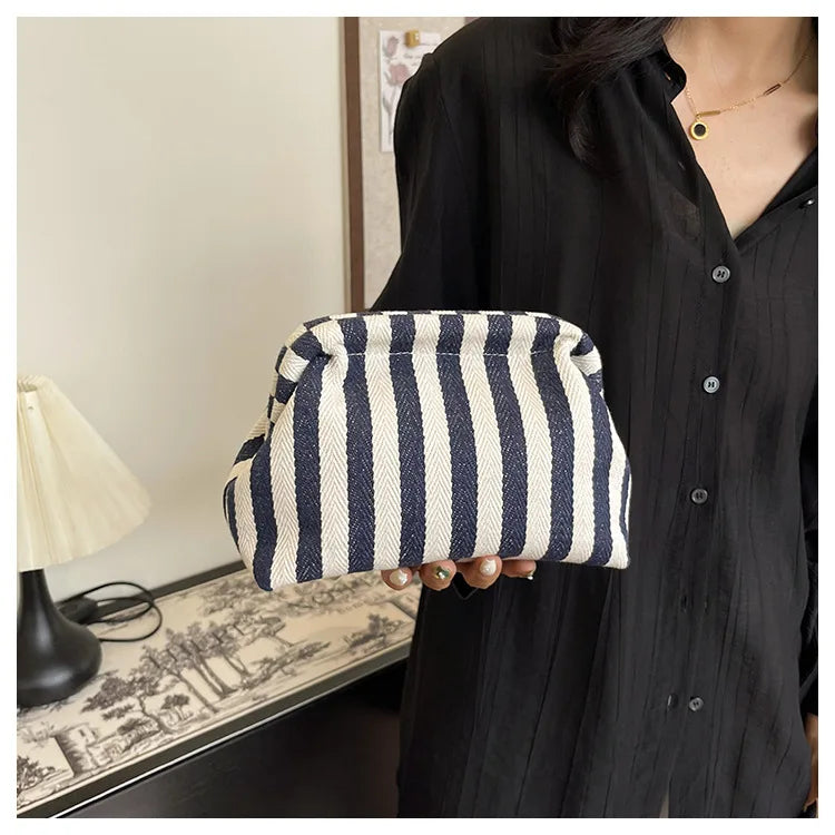 Summer Woven Crochet Purses for Women Beach Clutch Handbags 2025 Dumpling Hobo Casual Colorblock Bag Ladies Ruched Cloud Purse