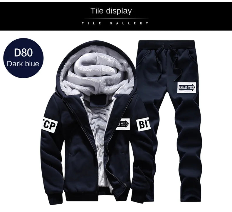 Wolf Czuadlte2024New Winter Men's Sports Set Casual Pants Hooded Sweater Youth Large Plus Plush Thickened Cardigan Two Piece Set