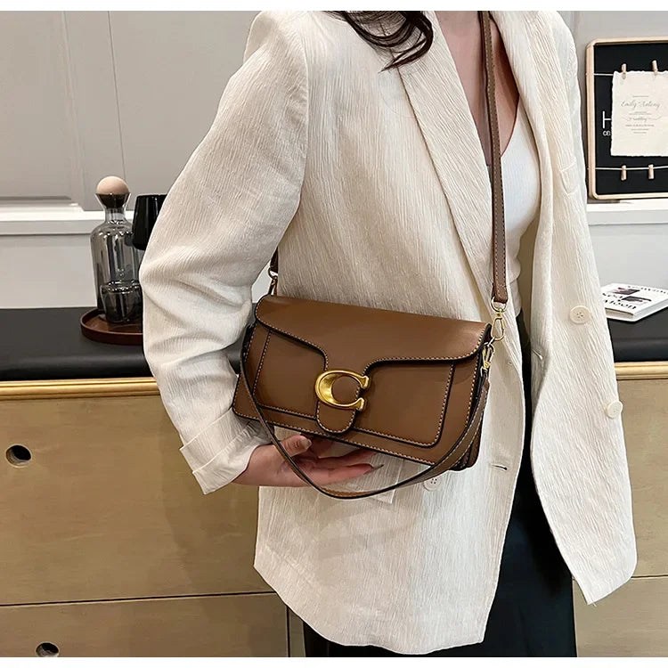 2025 New Women's High-End Pure Color Simple Square Bag Multi-Layer Commuting Single Shoulder Bag Neutral Minimalist Style