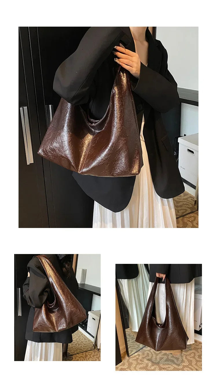Large Capacity PU Leather Hobo Underarm Bags Autumn Winter Shoulder Bag for Women 2025 New Trend Y2K Handbags and Purses Tote