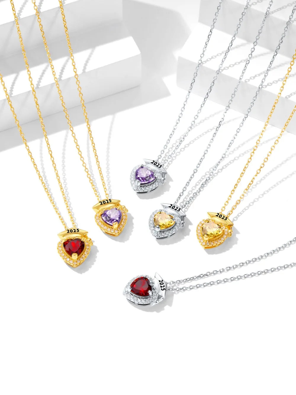 U7 2025 Graduation Necklaces for Women Bachelor Cap Clear White A+++ CZ Heart Birthstones Jewelry Gift for Daughter Girlfriend