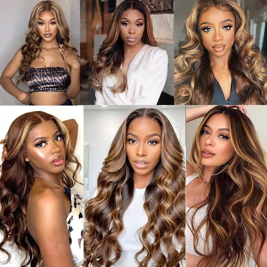 Highlight 250% Density 30inch 13x4 Hd Lace Front Wig Human Hair Body Wave Brazilian Glueless Lace Frontal Pre Plucked Wig Women