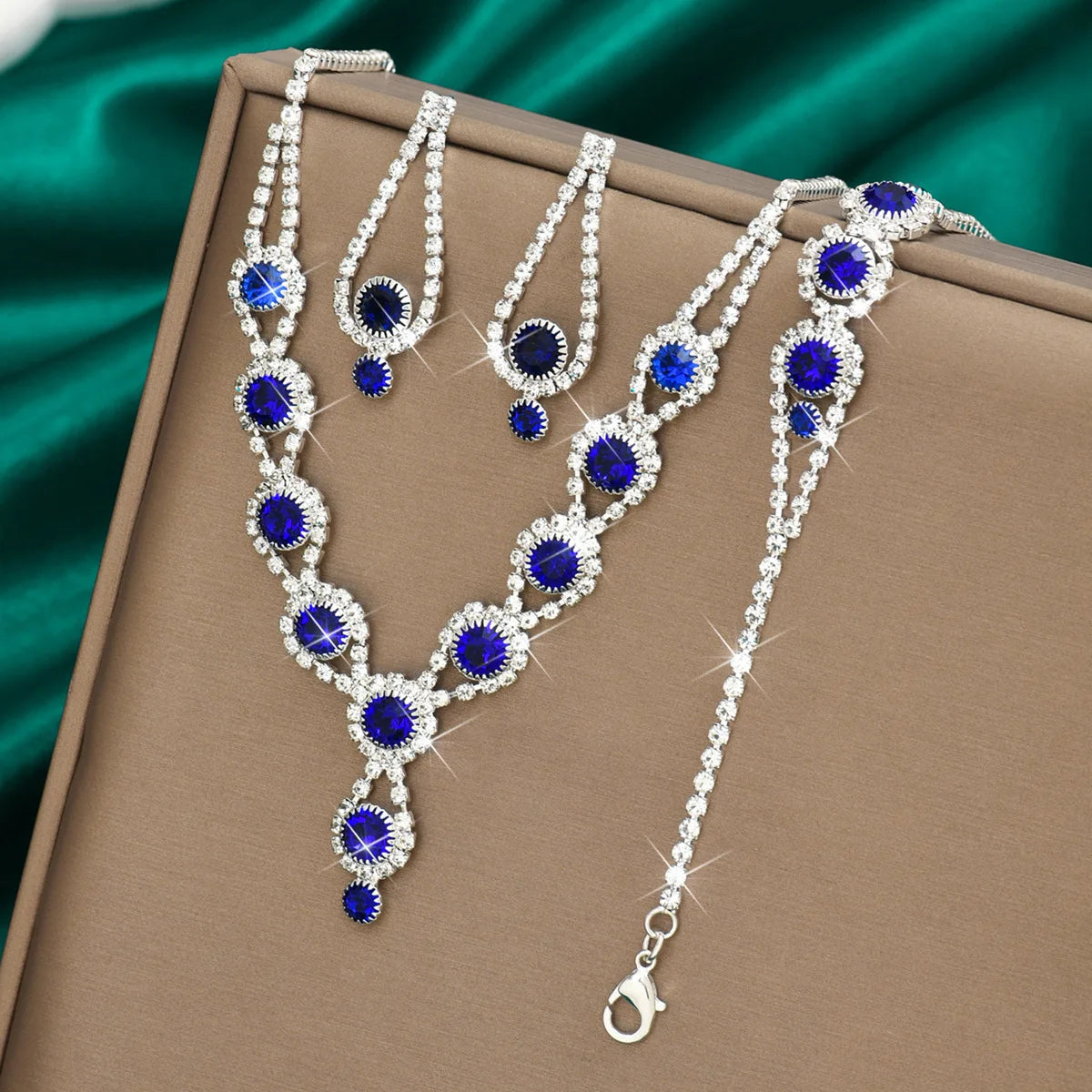 4PCS Fashion Elegant Crystal Jewelry Sets for Women Rhinestones Necklace Ring Earrings Bridal Wedding Party Jewelry Sets