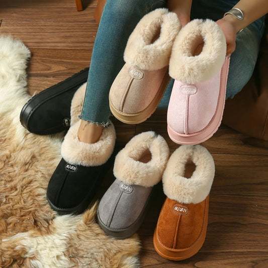 Winter Women Warm Plush Slippers Female Thick-soled Indoor Furry Shoes Men Outdoor Fashion Non-slip Slides Couples Cute Boots