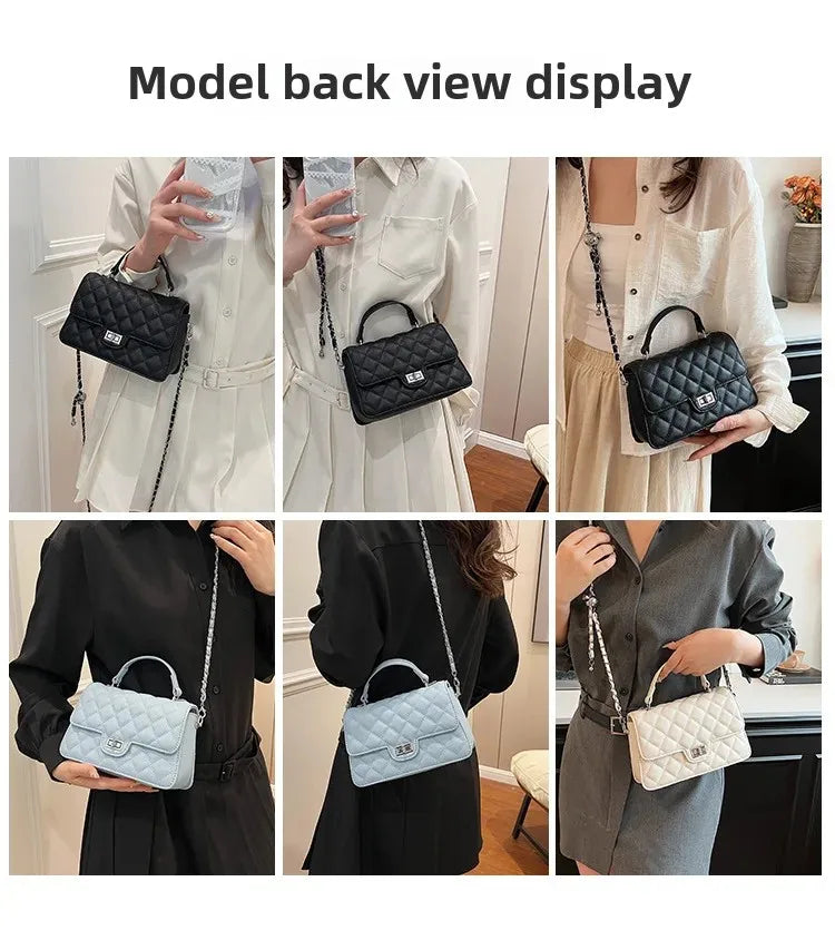 Small Square Lattice Chain Crossbody Bag Women's Shoulder Handbag Simple Handheld Underarm Bag Hot Sale Of The Season New Versat