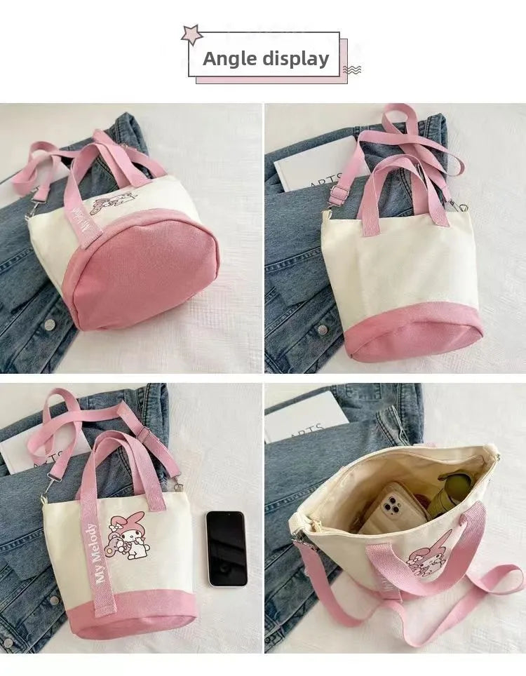 Sanrio Hello Kitty Kuromi Canvas Shoulder Bag Kawaii Anime Print Lightweight Crossbody Purse for Girl