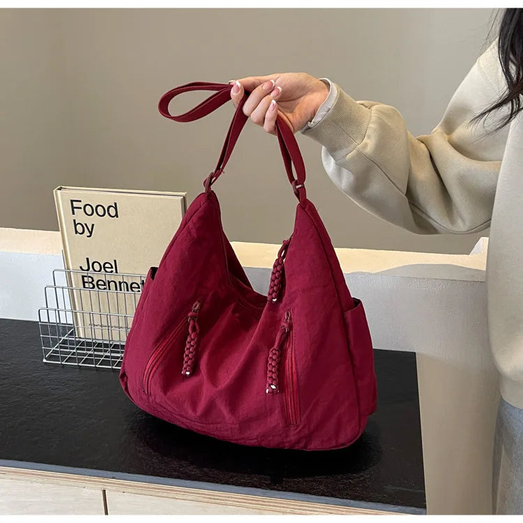 Trendy Women's Soft Cloth Shoulder Bag Solid Color Student 2025 Spring Y2k Casual Style Big Handbags Crossbody Bags for Women