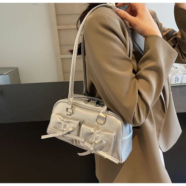 Vintage Women Business Shoulder Bags Simple Ladies Commute Tote Bag Pu Leather Female Underarm Bag Burgundy Large Handbags Purse