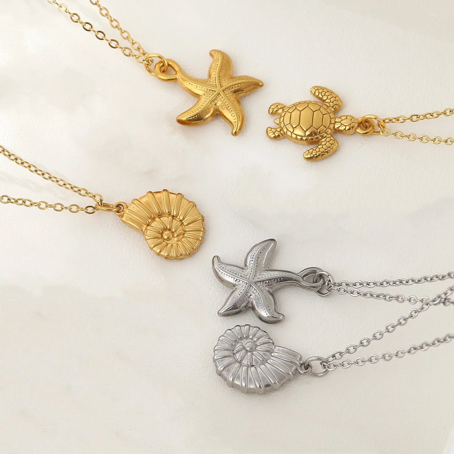Summer Women's Starfish Conch Shell Necklace Fashion Stainless Steel Gold/Silver Color Crab Turtle Choker Beach Jewelry Gifts