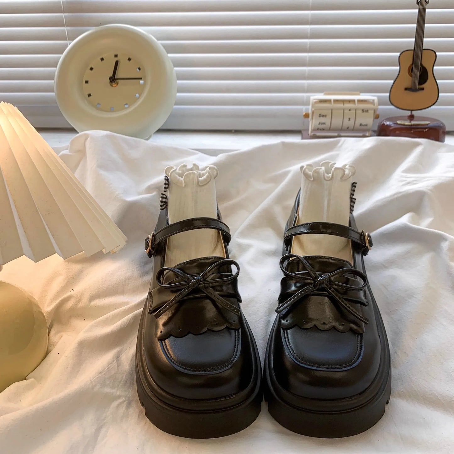 Kids Shoes Black Leather Mary Janes Girls Shoes Bow Thick Sole Casual Party Shoes Toddler Little Girls Fashion Footwear Shoes