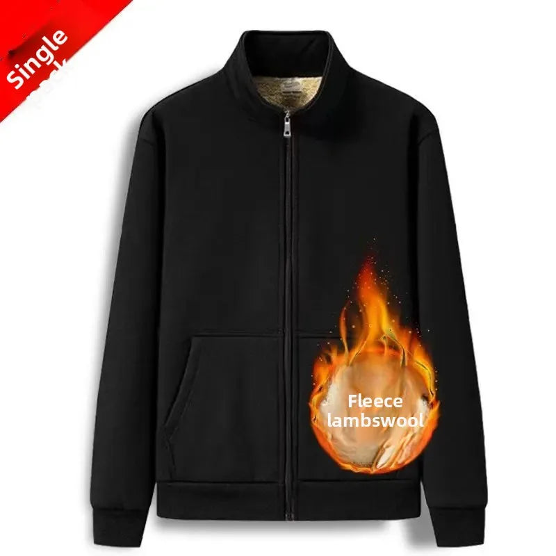 Men's Autumn Winter Lamb Velvet Set Thickened Fleece Casual Sports Outerwear And Pants Large Size Comfortable Dad Clothes