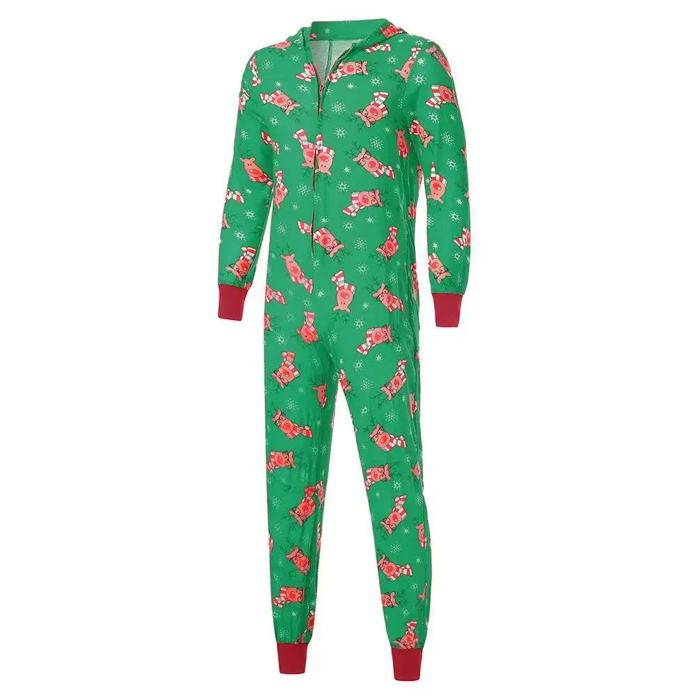 Christmas Family Matching Onesie Elk Print Cute Soft Jumpsuit Mom Dad Kids Clothing Sets Hooded Zipper Overall Xmas Look Pyjamas