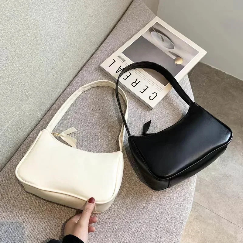 New Retro Soft PU Leather Women Shoulder Underarm Bags Casual Solid Color Small Top-Handle Handbags Ladies Fashion Shoulder Bags