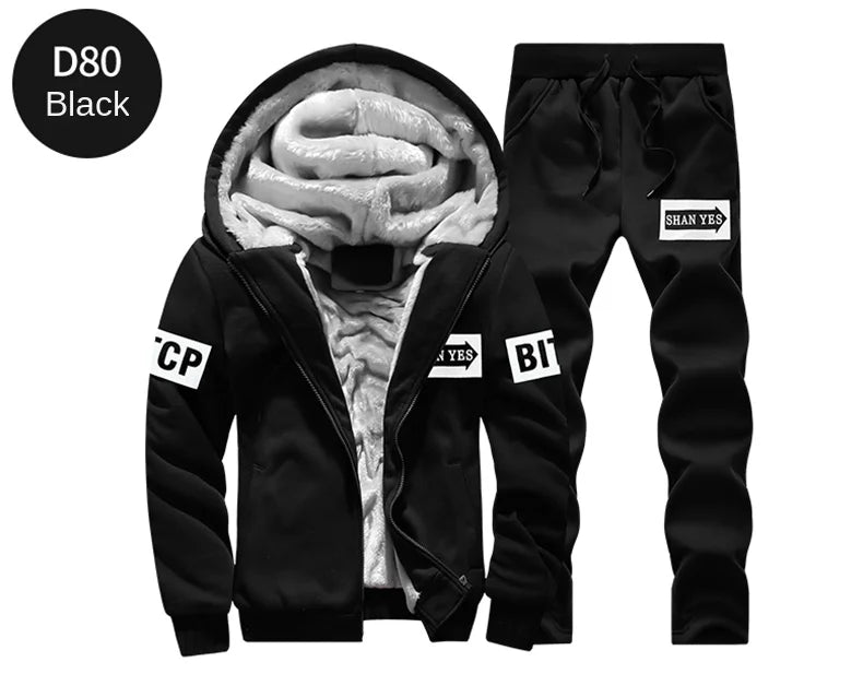 Wolf Czuadlte2024New Winter Men's Sports Set Casual Pants Hooded Sweater Youth Large Plus Plush Thickened Cardigan Two Piece Set