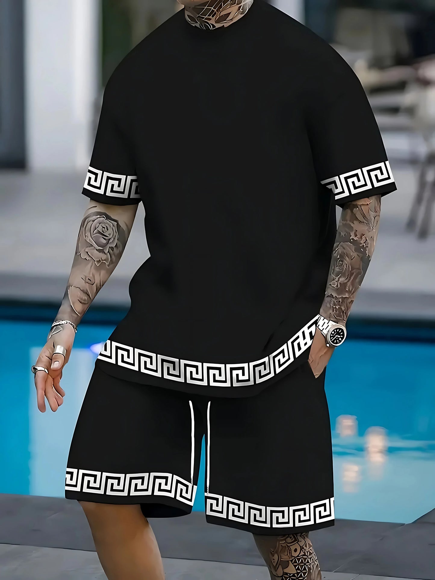 Summer 2025 Bestseller Men's Set Casual and fashionable 3D printed outdoor streetwear