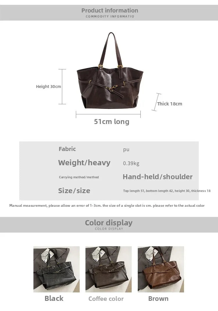 Large Capacity Winter Lady Shoulder Bag Vintage Casual Girl Tote Bags Y2K Pu Leather Female Handbags Women's Commuter Bag Purse