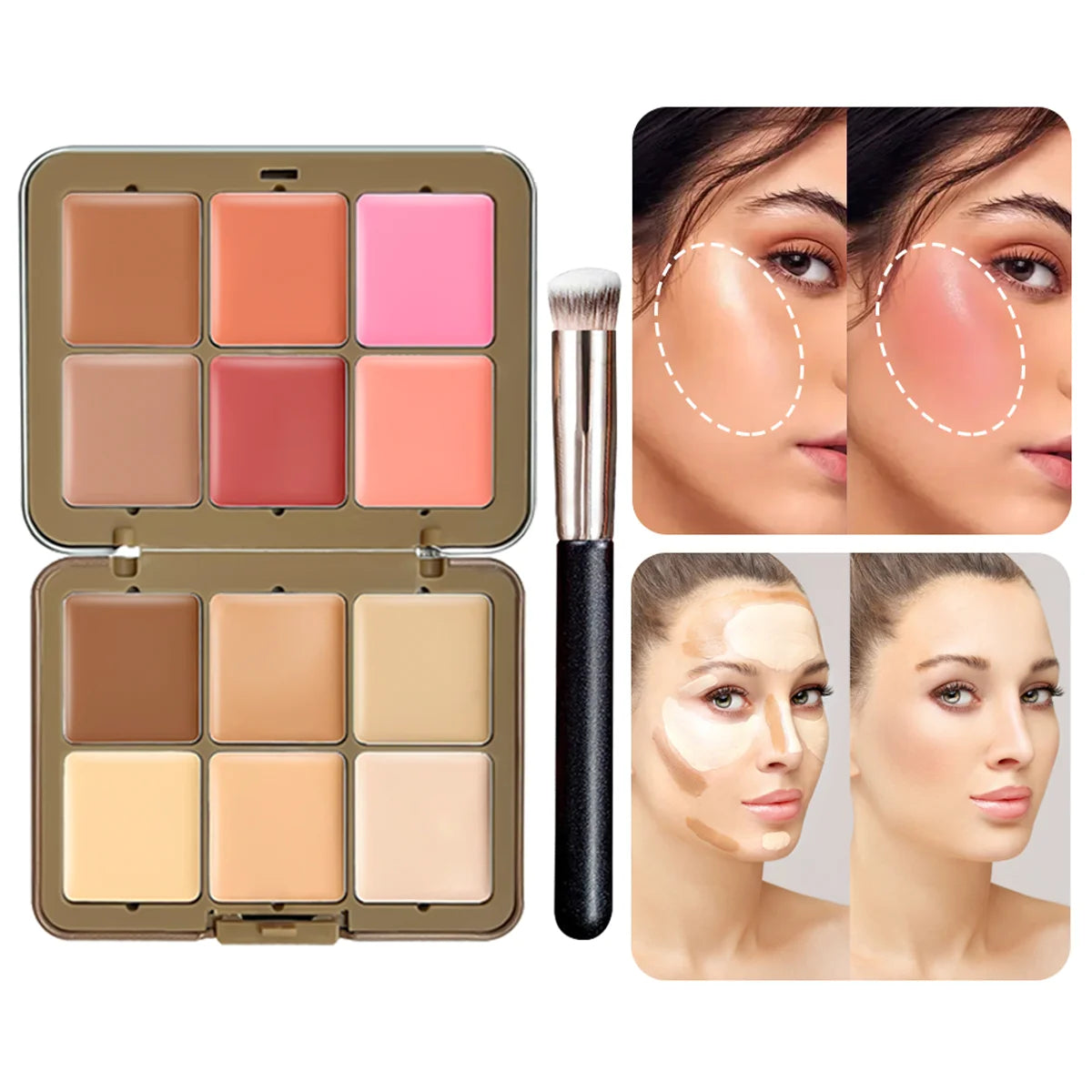 12-color Plum Blossom Concealer with Makeup brush Set Brightening blush Multi-function makeup tray Poker iron case portable