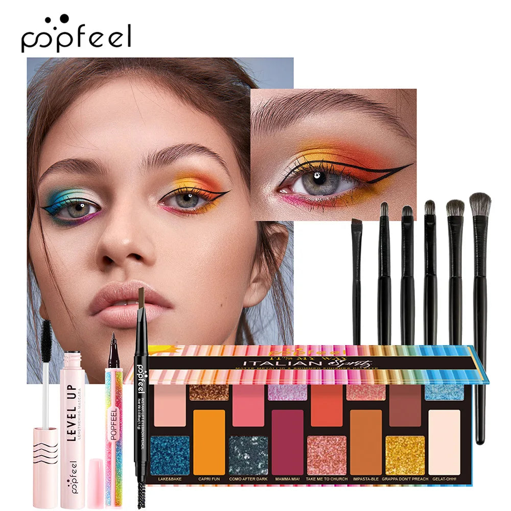 POPFEEL All-in-One Makeup Kit Gift Set with Eyeshadow Palette Foundation Lip Gloss Blush Brushes Eyeliner and More Beauty Gifts