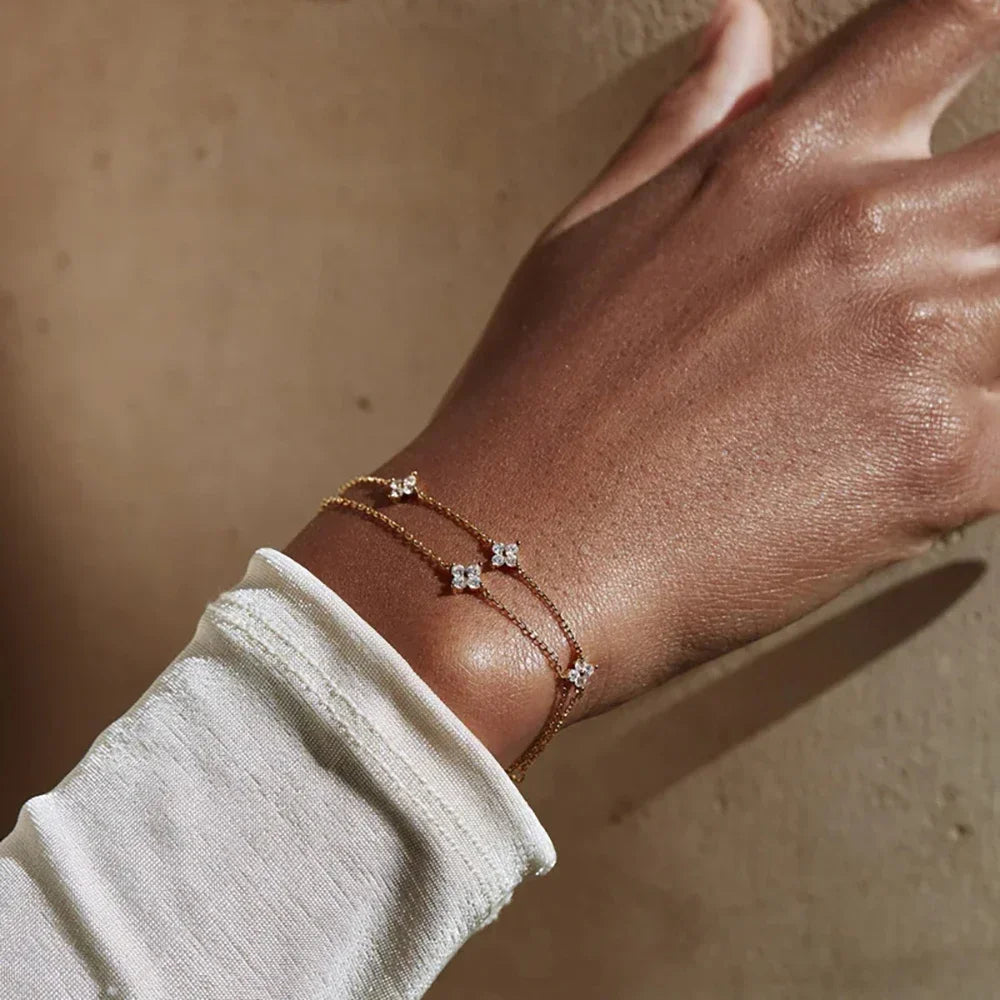 925 Silver Plated Four-leaf Flower Zircon Chain Necklace for Women Luxury Collar Charm Necklaces 2025 Trend Jewelry