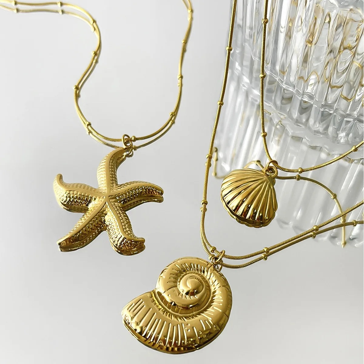 MHS.SUN Starfish Shell Conch Pendant Necklaces For Women Men Stainless Steel Trendy Chain Choker Beach Jewelry Summer Party