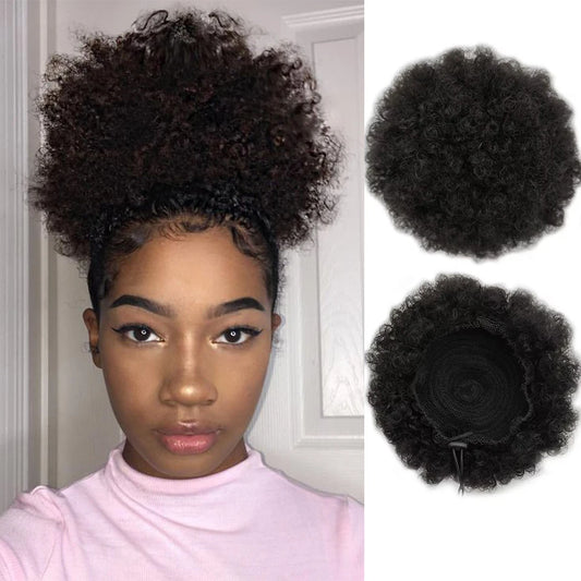 100% Human Hair Afro Kinky Puffs Drawstring Ponytail Extensions for Black Women 4# 99J 30 Kinky Curly Afro Puff Hair Accessories