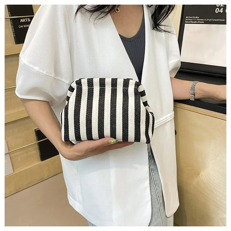 Summer Woven Crochet Purses for Women Beach Clutch Handbags 2025 Dumpling Hobo Casual Colorblock Bag Ladies Ruched Cloud Purse