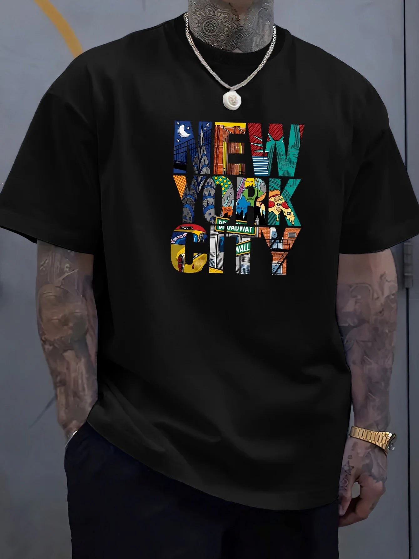 Summer Men 100% Polyester Comfortable Casual Loose Plus Size NEW YORK CITY Printed Sports Round Neck Short Sleeved T-shirt Top