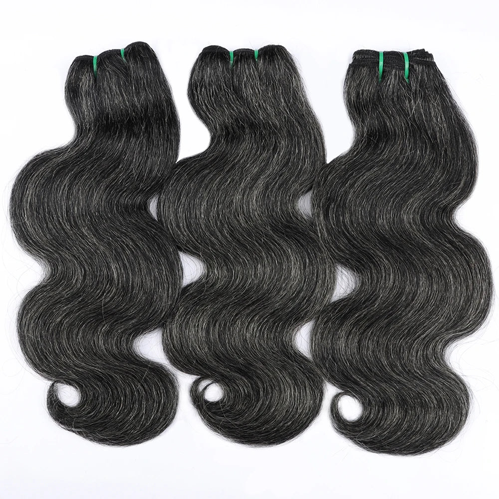 Salt and Pepper Human Hair Bundles Body Wave Natural Gray-White Human Hair Bundles 100g/Pc P1B/Grey Highlight Human Hair Bundles
