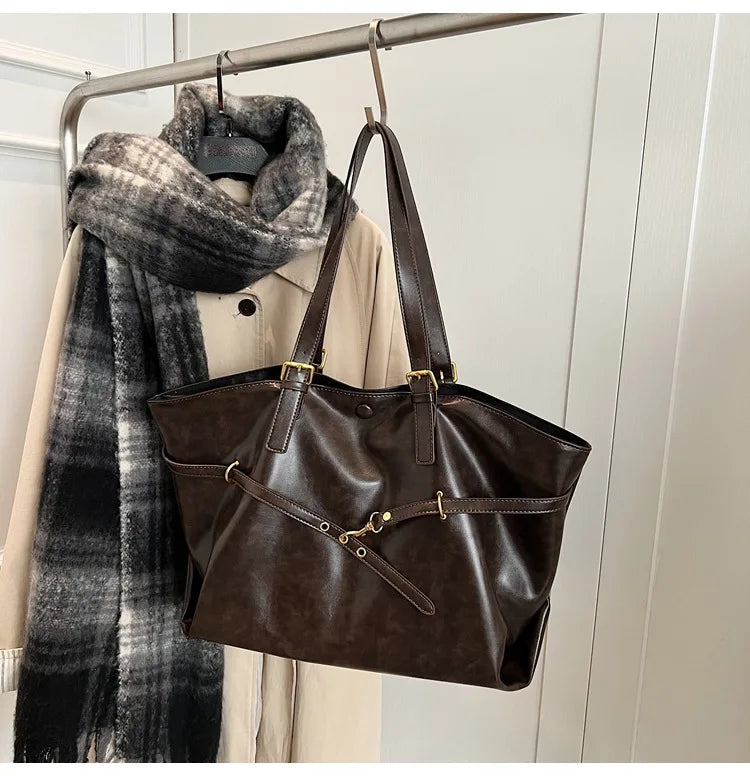 Large Capacity Winter Lady Shoulder Bag Vintage Casual Girl Tote Bags Y2K Pu Leather Female Handbags Women's Commuter Bag Purse