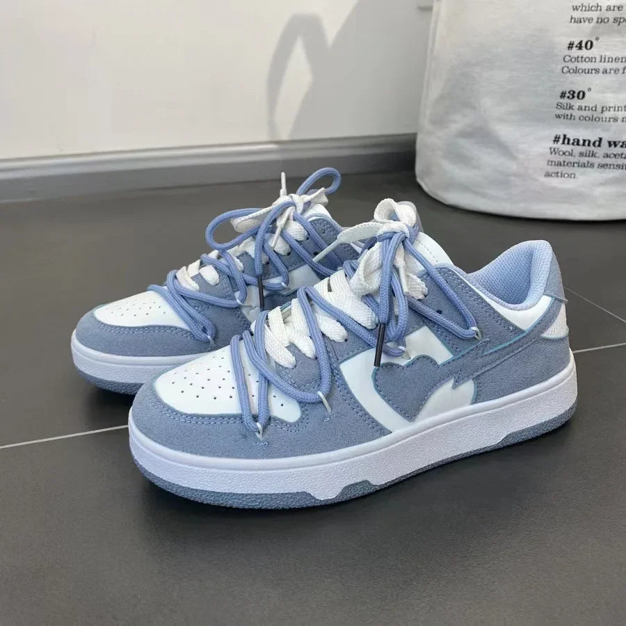 Summer Sneakers Girly Heart Fashion Blue Casuals Sneakers New Couple Trend Lace-up White Shoes Sneakers Women Shoes