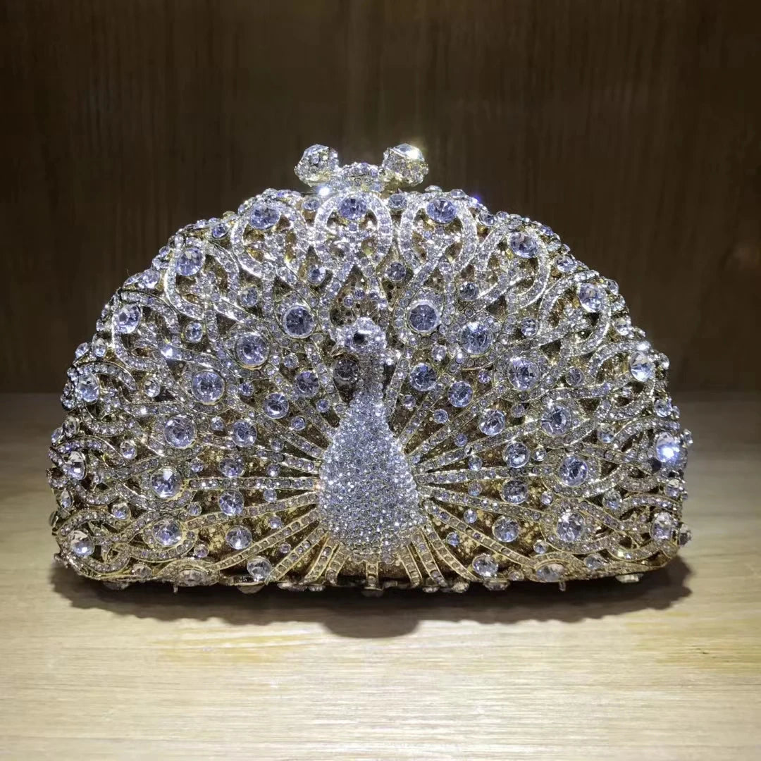 Women Peacock Animal Multicolored Clutch Bag Diamond Crystal Dinner Party Gala Handbag Wedding Bridal Birthday Gift Cute Purse