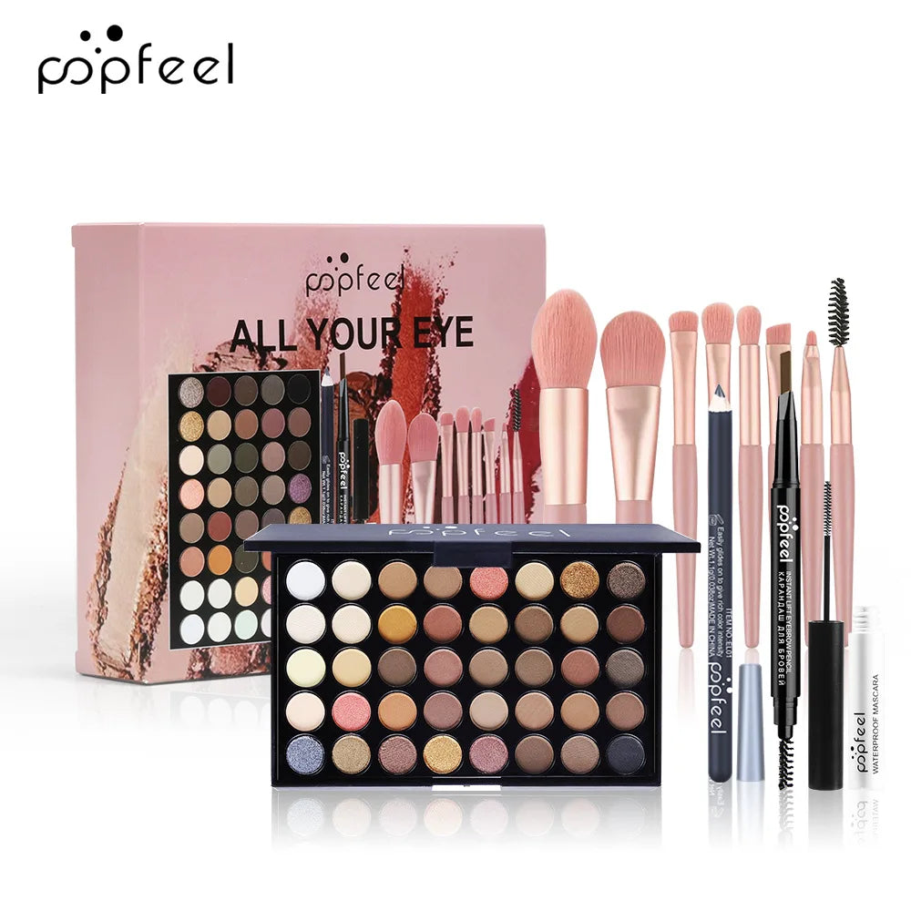 POPFEEL All-in-One Makeup Kit Gift Set with Eyeshadow Palette Foundation Lip Gloss Blush Brushes Eyeliner and More Beauty Gifts