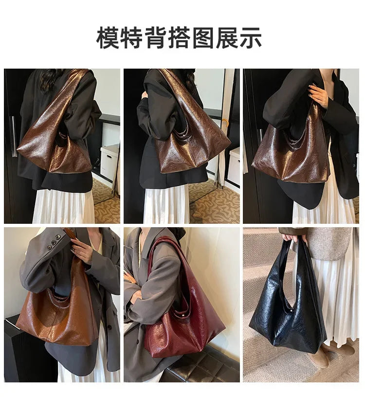 Large Capacity PU Leather Hobo Underarm Bags Autumn Winter Shoulder Bag for Women 2025 New Trend Y2K Handbags and Purses Tote
